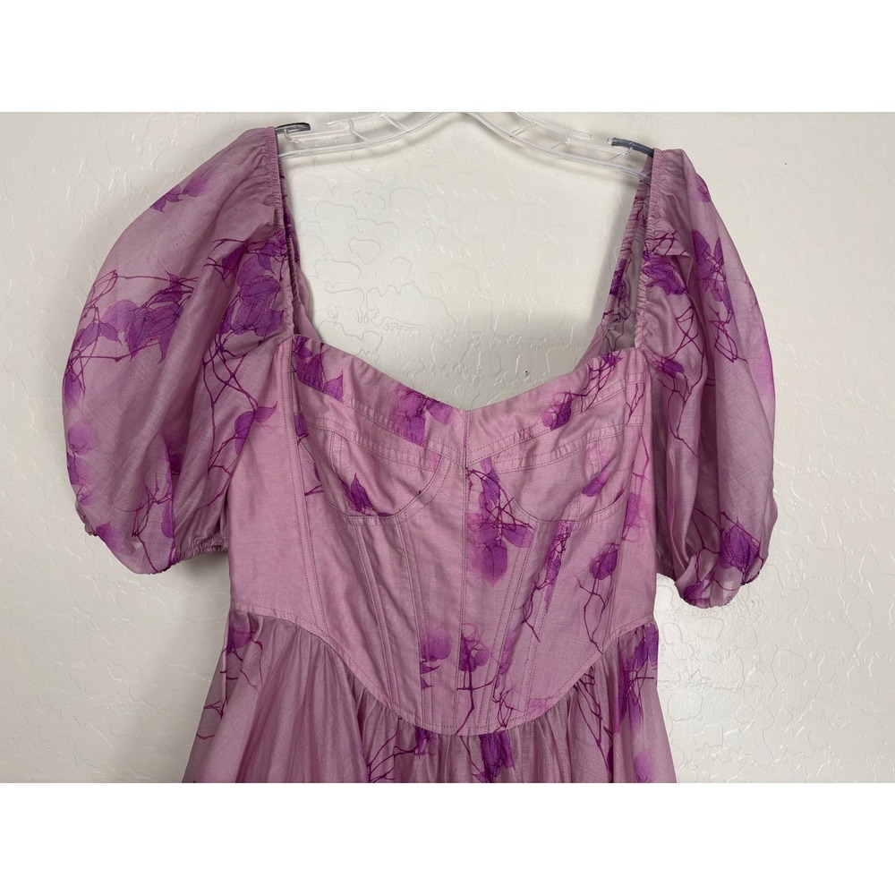 Bardot Kiah Corset Mini Dress Purple Floral Puff Sleeve Sz 8 2400 - Picture 3 of 9